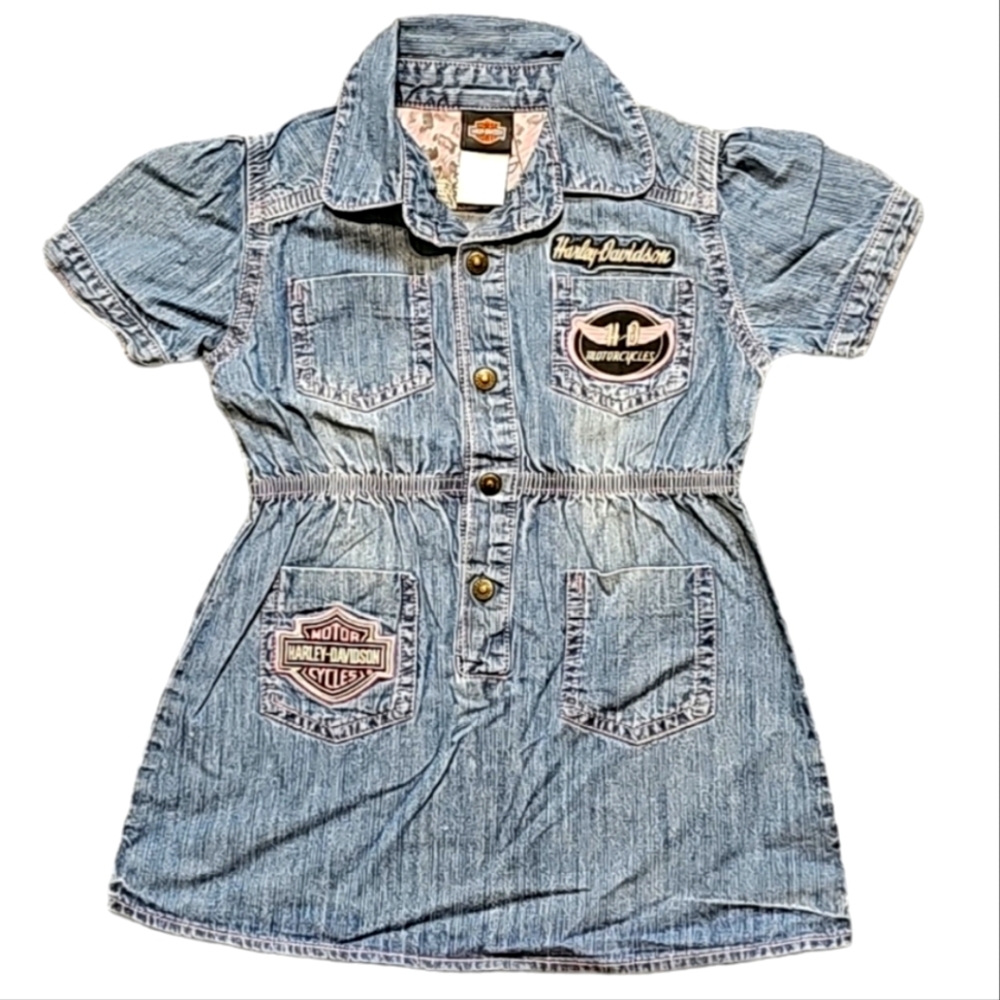 🎀Harley-Davidson Motorcycles Shortsleeve Jean Dress. Girl's Size: 2T
